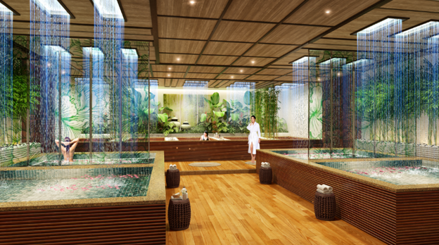 Khu tắm Onsen bên trong dự án